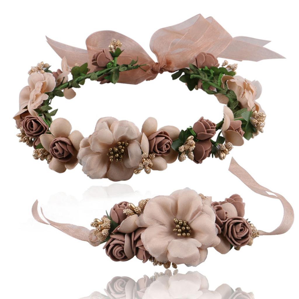 S160707 Artificial Flower Hairband And Bracelet Set Fabric Material For Women And Girls