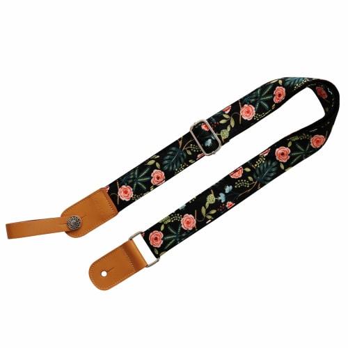 MUSIC FIRST Original Design "Dark Night Garden" Soft Cotton & Genuine Leather Ukulele Strap, Ukulele Shoulder Strap with One Branded Strap Locker