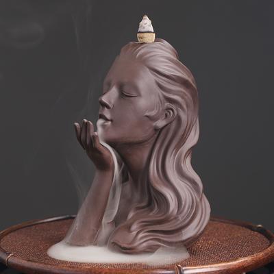 Nordic Minimalist Human Face Mask Purple Clay Backflow Incense Burner Creative European and American Human Body Incense Burner Ornament