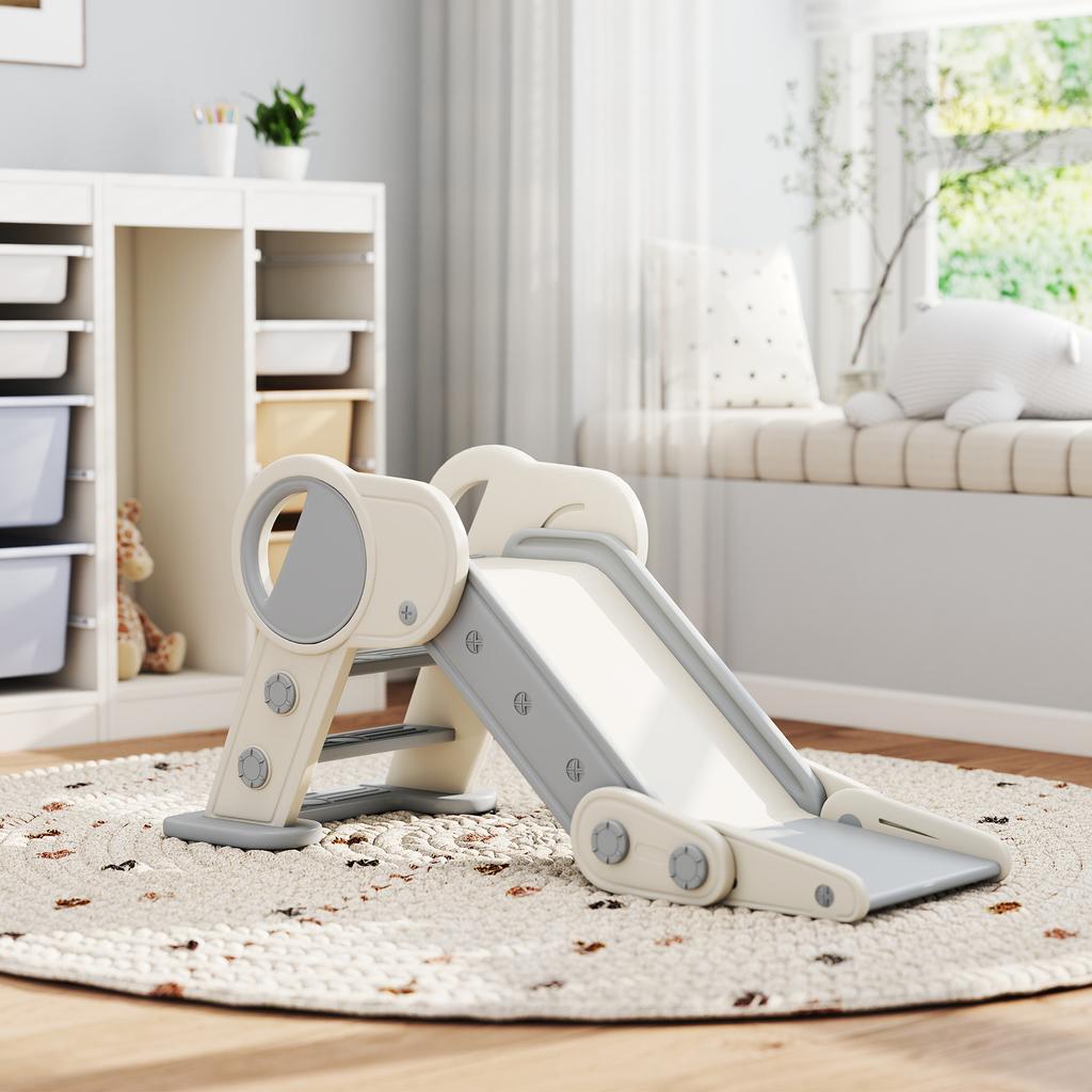 Foldable Kids Slide, Freestanding Baby Slide, for Ages 1.5-3 Years, Grey & Beige