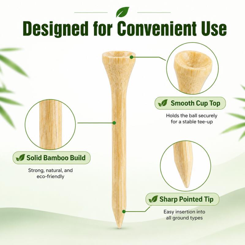 Xiaomi 50PCS Bamboo Golf Tees, Natural Wooden Golf Tees with 4 Sizes for Practice & Course Use