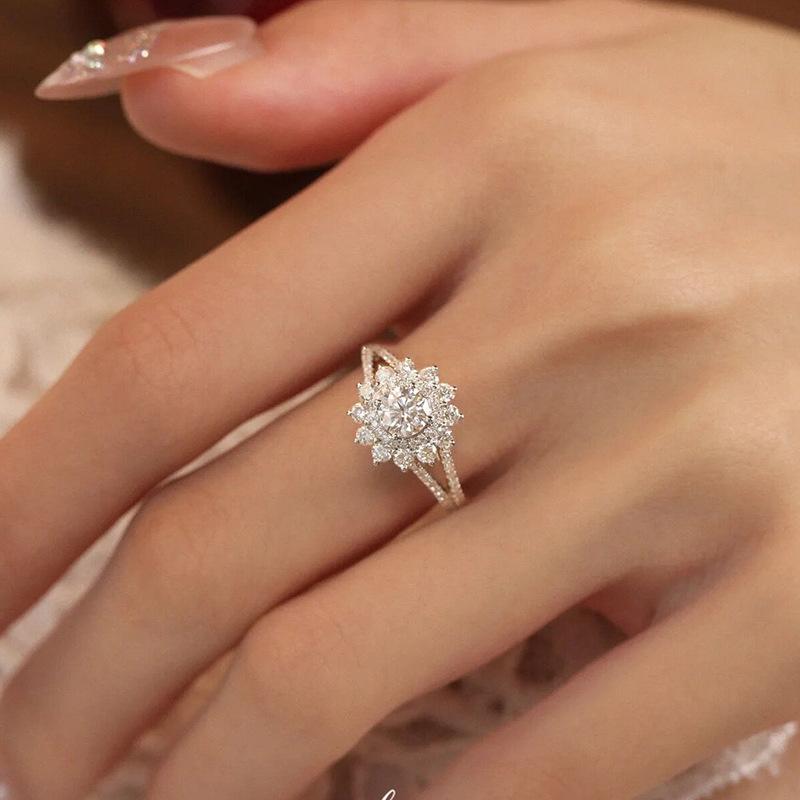 Luxury Prong Set Zircon Flower Ring Anniversary Gift Wedding Ring 925 Stamp Party Birthday Fashion Jewelry