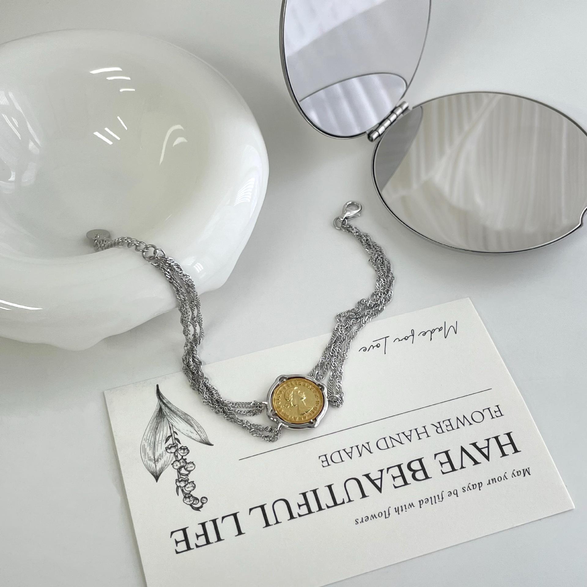 

Браслет из стерлингового серебра 925 пробы, двухслойный, с золотым покрытием, с винтажной монетой и дизайном королевы