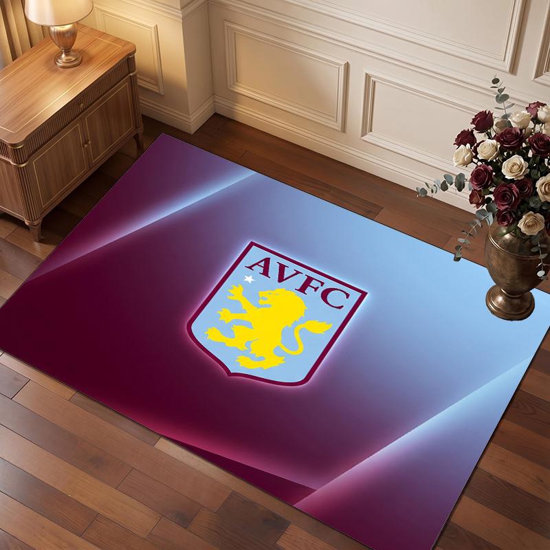 Aston Villa Football Print Crystal Velvet Rug, Comfortable Water Absorbent Non Slip Indoor Floor Carpet