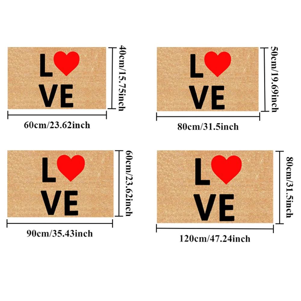 Valentines Day Heart Print Doormat Kitchen Floor Mat No-slip Washable Entrance Welcome Standing Mats Indoor Outdoor Decoration