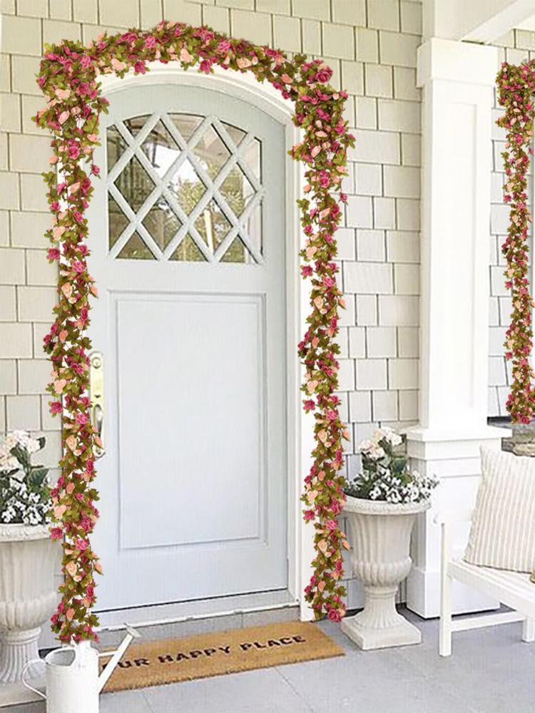 6 Pcs Flower Garland Artificial Rose Vine Flowers with Green Leaves Hanging Fake Roses Vine for Room Anniversary Wedding Birthday Christmas Arch Decor