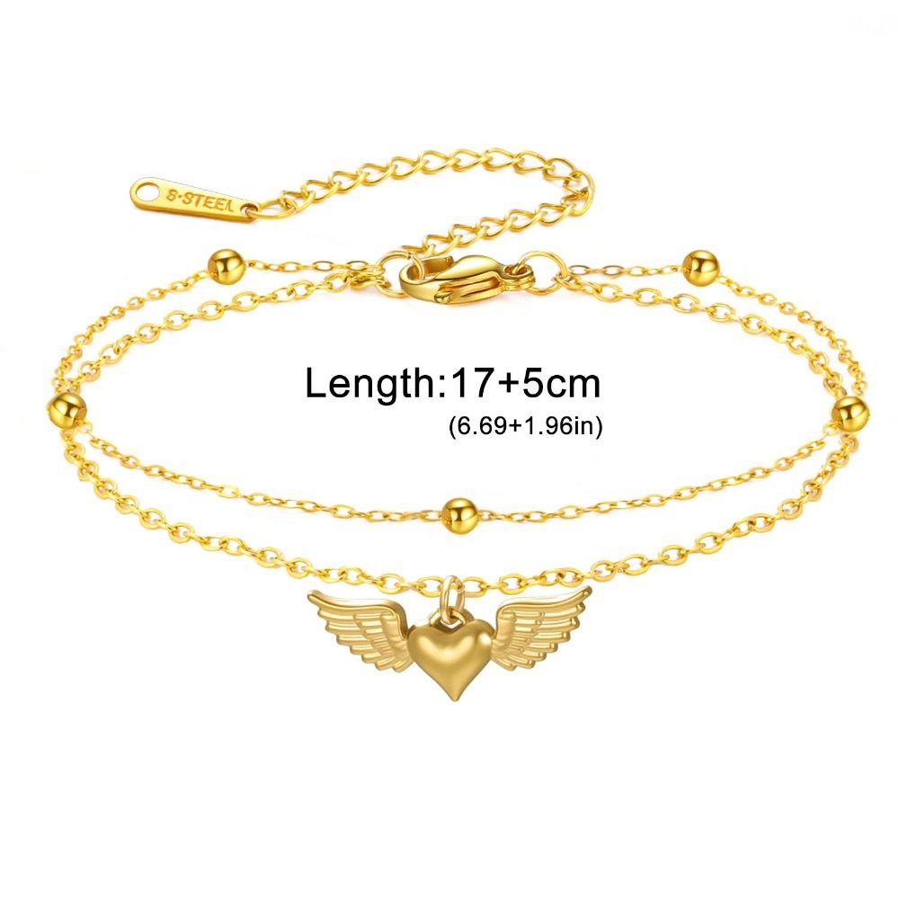 djustable Design Heart Wing Bracelet Beads Chain Waterproof Stainless Steel Bracelet Double Layer Chain Bracelet For Women
