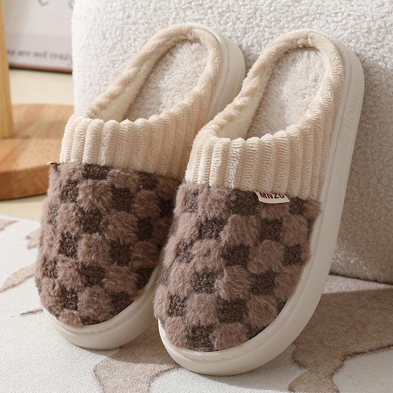 Winter wear non-slip fluffy slippers cotton mop thickened warm indoor cotton slippers