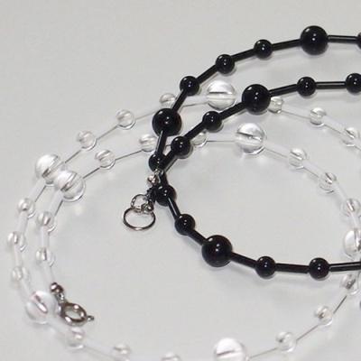 Blkox_Rocs_N Black Onyx and White Quartz Raw Stone Bead Necklace