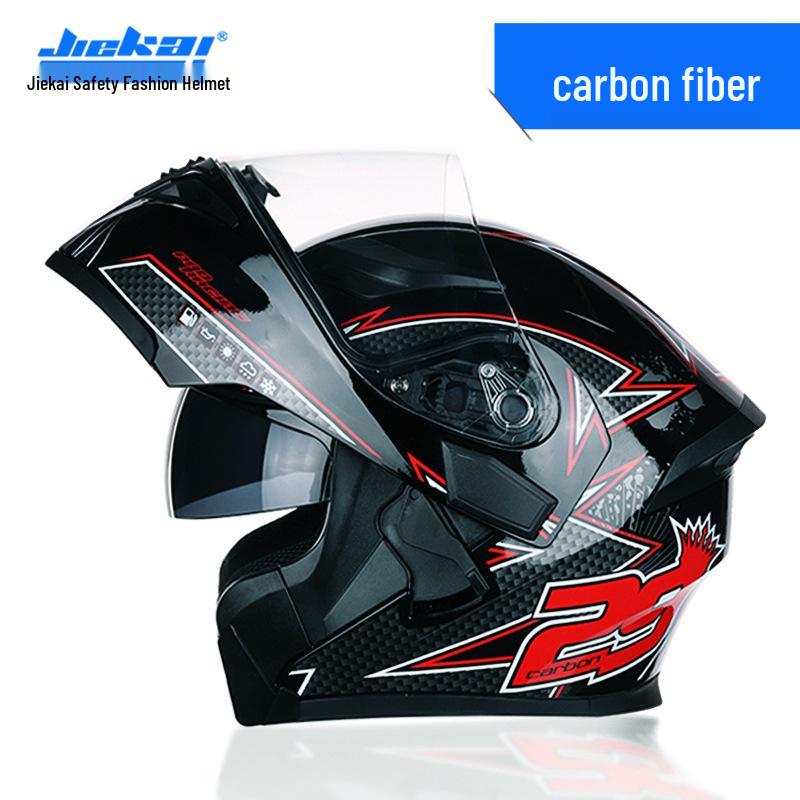 Jiekai Men's DOT Standard Flip-up Electric Motorcycle Helmet with Double Visor, All-Season Safety Gear