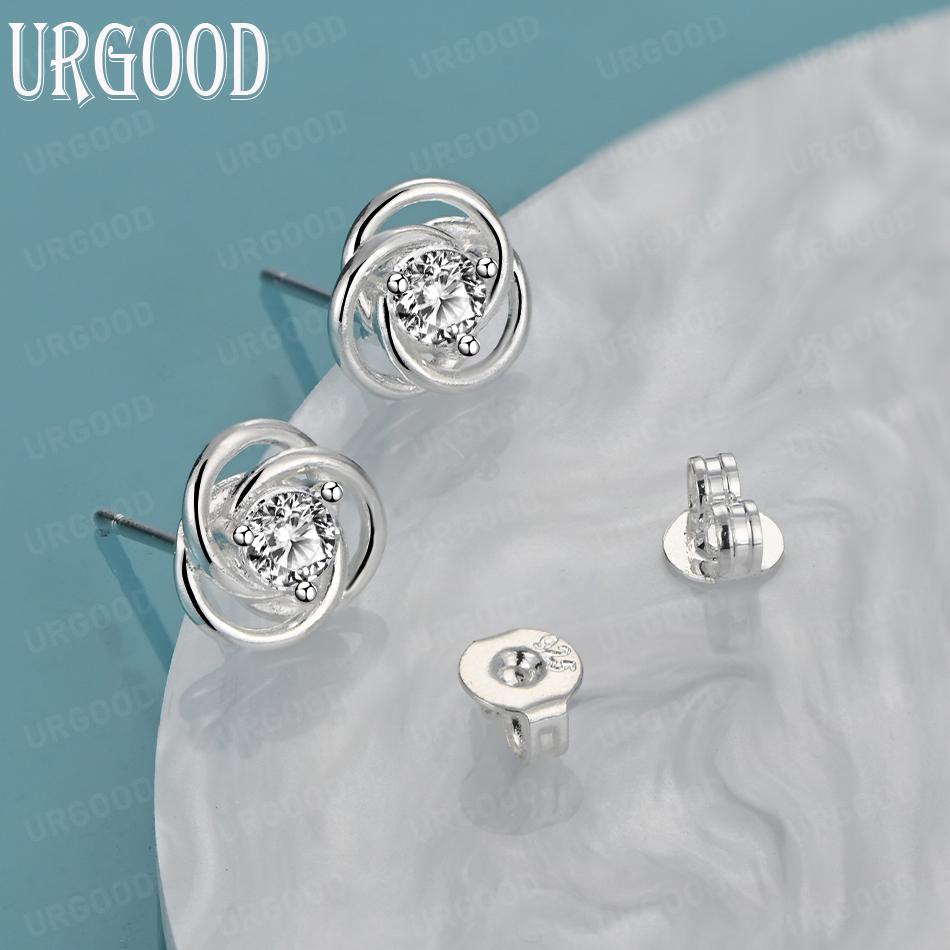 925 Sterling Silver Fashion AAA Zircon Woven Pierced Earrings Wedding Jewelry
