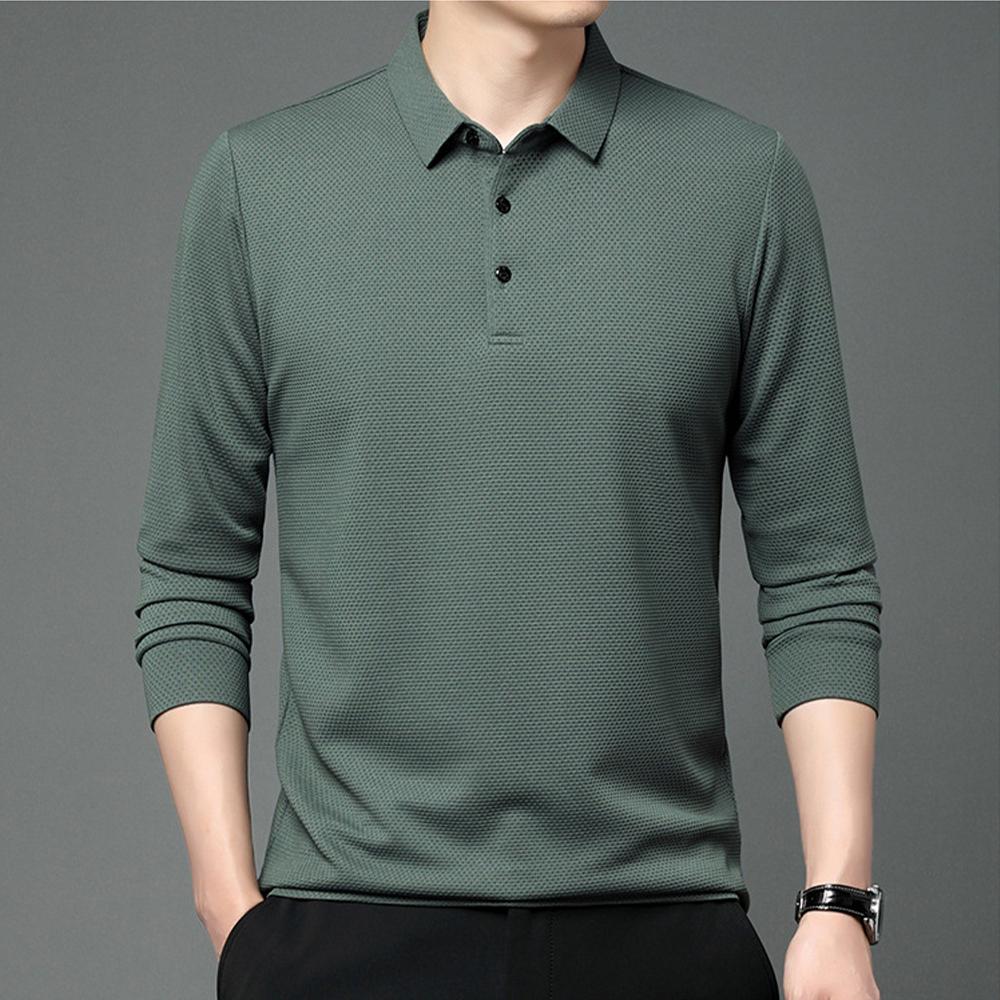 New Autumn Polo T-shirt  Mens Solid Color Waffle Long Sleeve Golf Polo Shirts Quality Ropa Hombre Social Business Polos Men