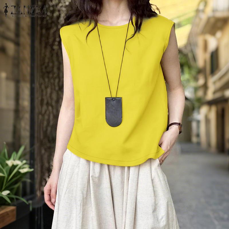 ZANZEA Damen Sommer Casual Rundhals Lose Ärmellose Tank Tops