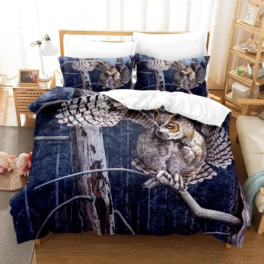 Owl Duvet Cover Set Microfiber Cute White Owl Comforter Cover Bird Animal Quilt Cover For Boys Teens Adults Double Queen Size