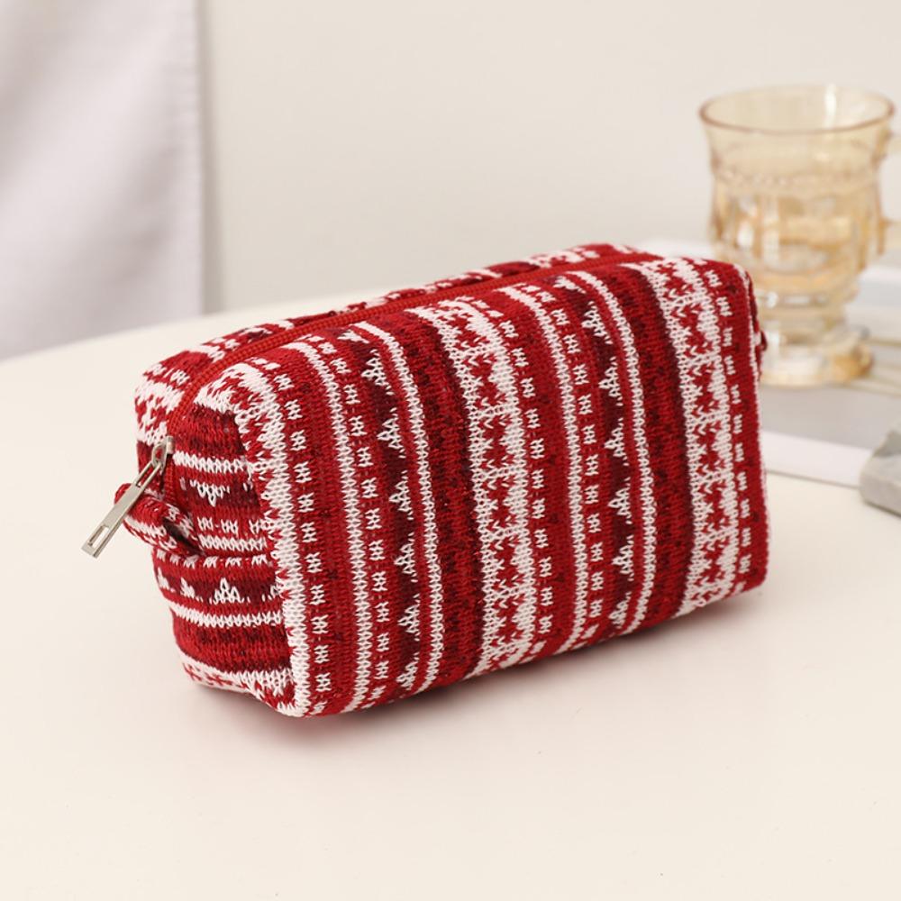 Dirt-proof Christmas Pencil Case Knitted Fabric Knitting Pen Bag  Toiletry Makeup Brushes