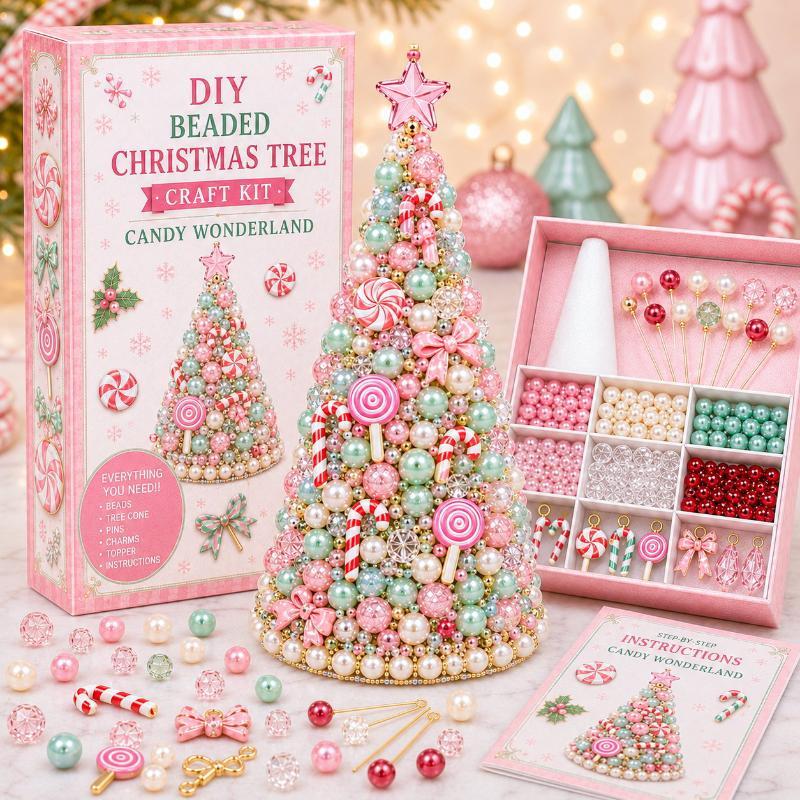 DIY Beaded Christmas Tree Craft Kit Crystal Bead Mini Tree With Angel Topper Handmade Holiday Tabletop Home Decoration