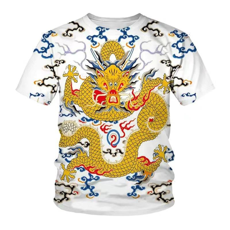 Summer Round Neck 3D Dragon Pattern Print Top Fashionable Casual Short Sleeved Men's T-shirts