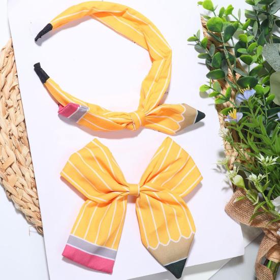 Women Hair Hoop Bright Yellow Pencil Design Bow Decor Hair Clip Back to School Student Teacher Hair Accessories