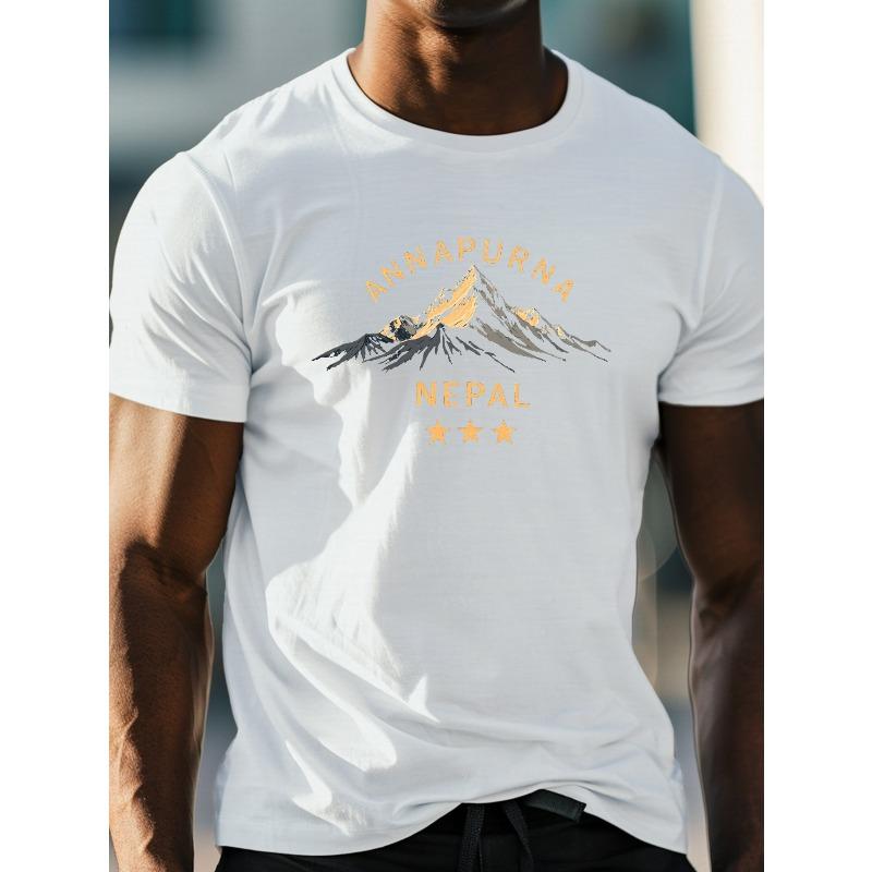 

Мужская футболка Annapurna Nepal Mountain Graphic Tee, европейский размер - Повседневная, с круглым вырезом, коротким рукавом, легкая летняя футболка с дизайном в виде золотой звезды S белый