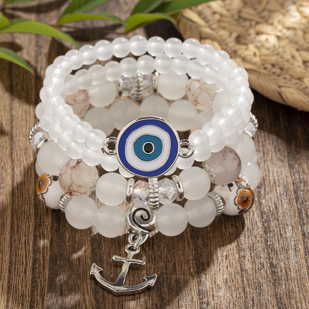 Bohemian Ethnic Style Beaded Bracelet Set with Anchor Pendant