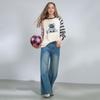 American Style College Print Cat Loose Long-Sleeve T-Shirt