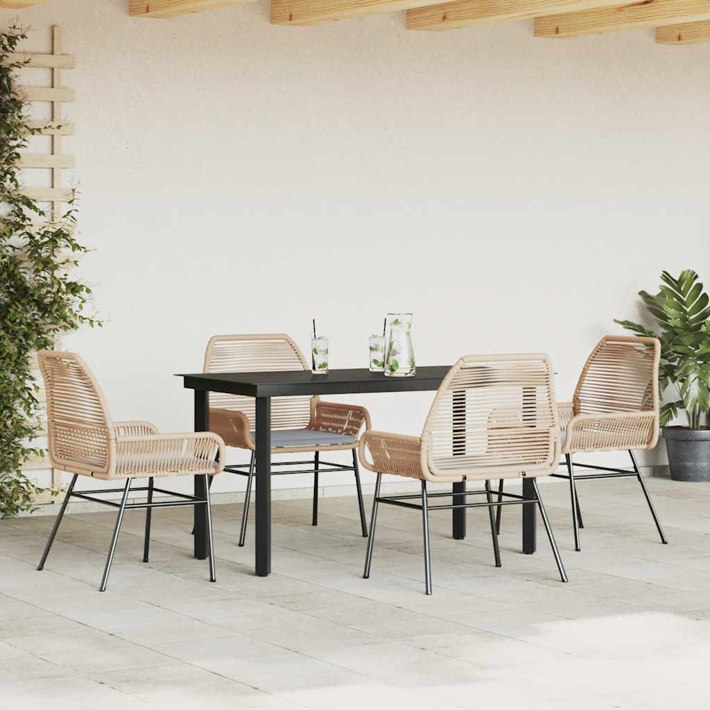 5 Piece Outdoor Dining Set with Cushions Brown Poly Rattan Glass Table