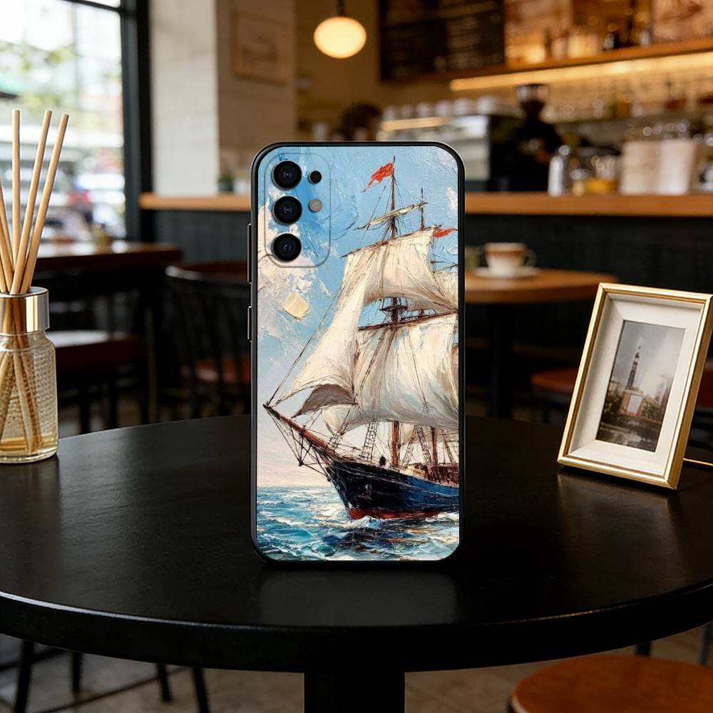 

Oil painting sailboat Phone Case For Samsung S25,S24,S21,S22,S23,S30,Ultra,S20,Plus,Fe,Soft Silicone Black Cover Samsung S205G