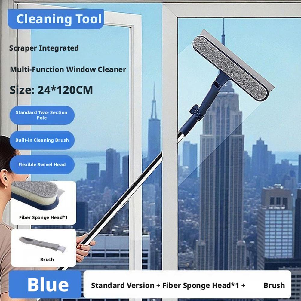 2In1 Telescopic Window Glass Cleaner Wiper Long Handle Brush For Glass Walls And Floor Window Mop Squeegee Wiper Home Tool