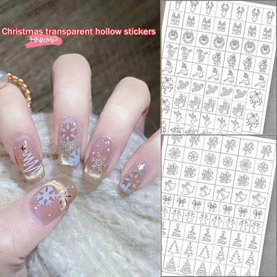 Winter Snowflake Snow Tree Airbrush Stencil for Nails Christmas Decors Hollow Nail Stickers French Manicure Tips