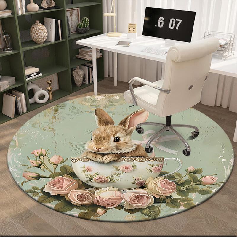 1pc Medieval William Morris Rabbit Design Round carpet Painted Printed circular carpet, home door mat, outdoor travel protection carpet