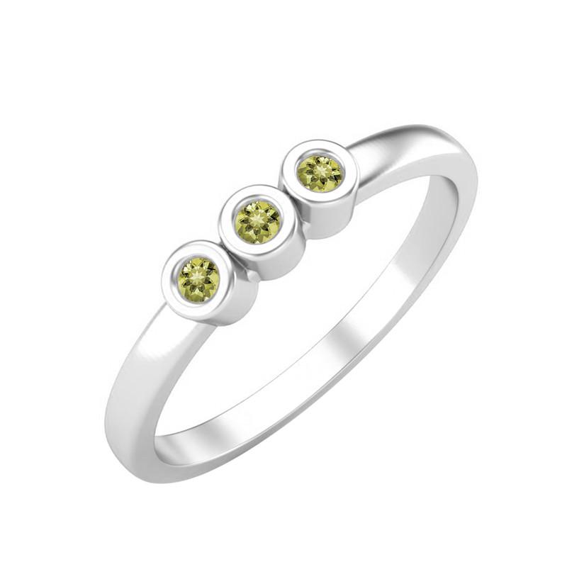 Tiny Round Shape Lemon Quartz Gemstone 925 Sterling Silver Three Stone Minimalist Women Engagement Ring 7.5 белый