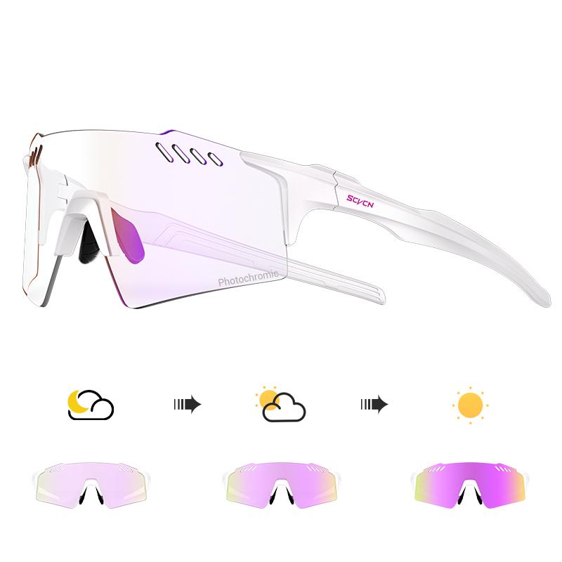 SCVCN Photochromic Cycling Glasss Rimless Outdoor Sports Running Drving Sunglasses for Men Goggles Mtb Bicycle Eyewear 1 Lens