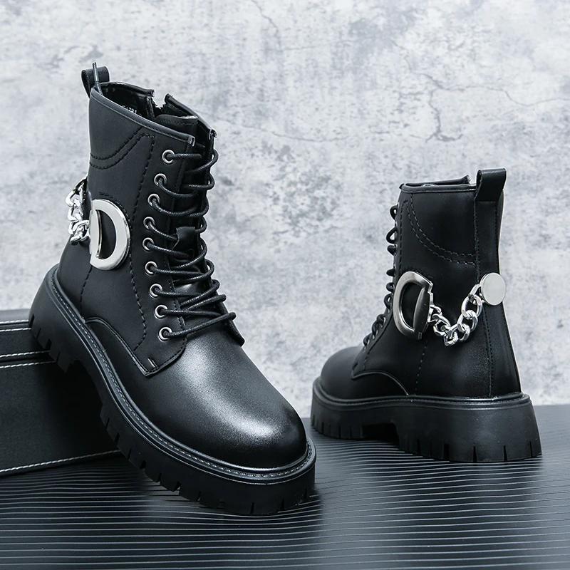 

Новые черные мотоциклетные ботинки для мужчин, коричневые короткие ботинки на шнуровке с круглым носком на платформе, вестерн-сапоги, размер 38-45 38 чёрный