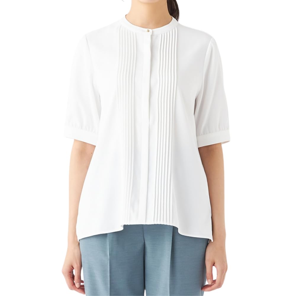 ORIHICA White Short Sleeve Cut and Elegant Perfect for Office or Commuting Women's Blouse, Sewn, Design, Washable, (RK-556-BL)