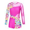 Kids Girls Athletic Sport Gymnastic Leotard Dance Unitard Floral Long Sleeve Bodysuit Shorts Jumpsuit