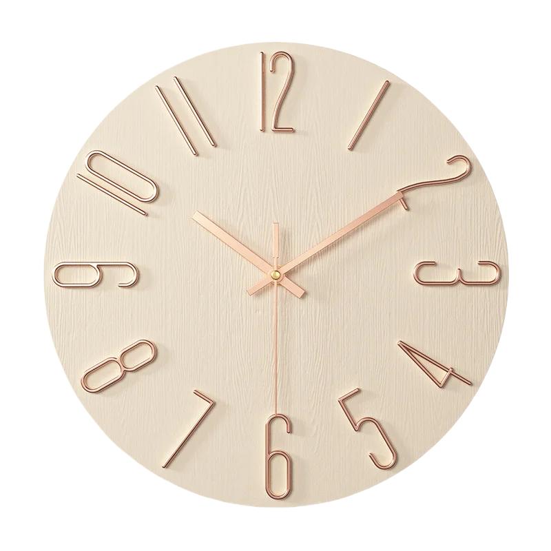 12 Inch Minimalist Decoration Wall Clock Living Room New Light Luxury Modern Simple Nordic Clock Hanging Wall Ins Hole Free