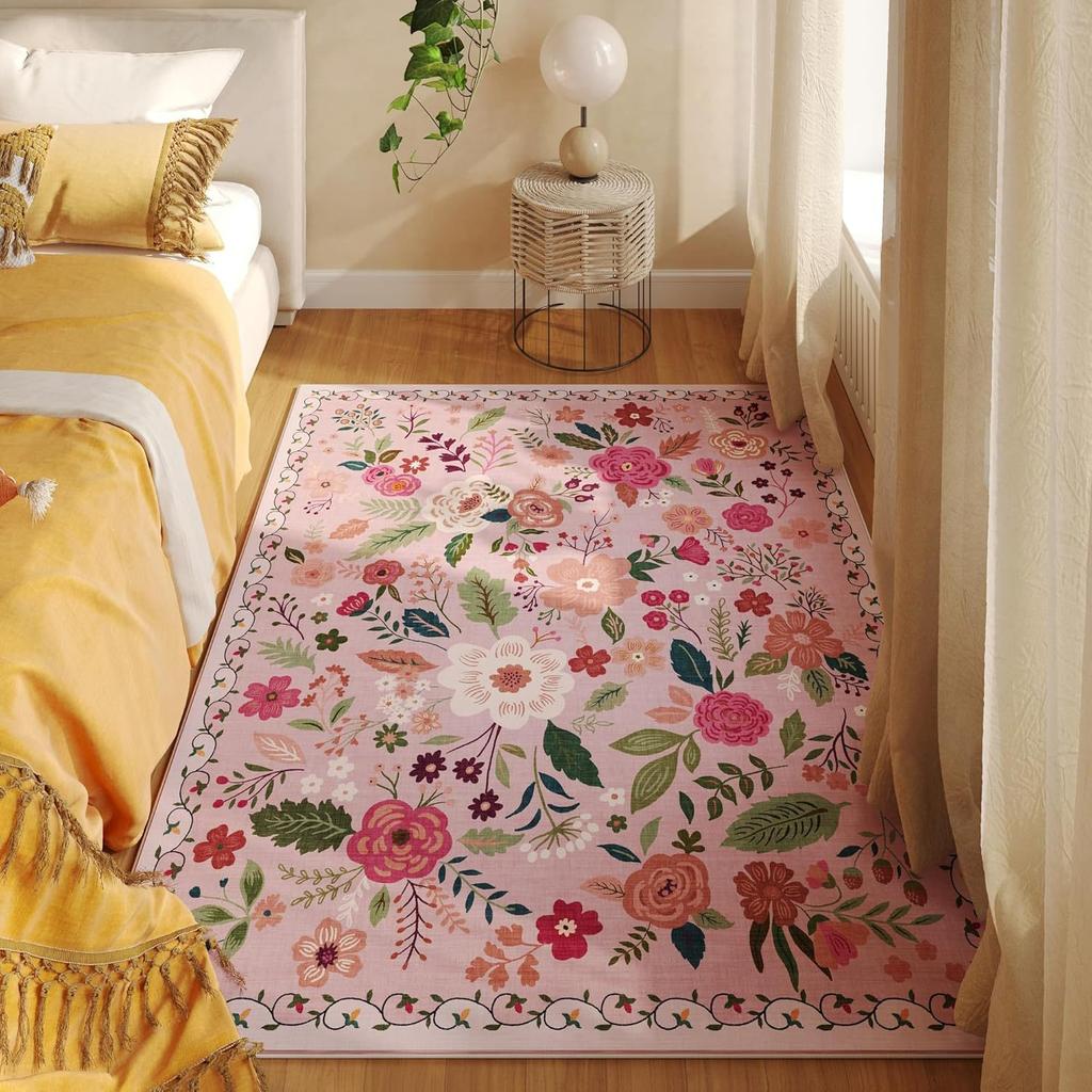 Premium Floral Bedroom Runner Rug, Soft Machine Washable Kitchen Mat - Non-Slip Indoor Doormat for Entryway, Laundry, Bathroom, Kitchen & Living Room