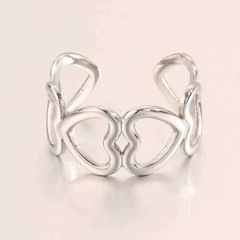 Popular Fashion Stainless Steel Heart-shaped Open Ring for Women, Light Luxury, Niche, High-end Style Finger Ring, 18K Gold Ring