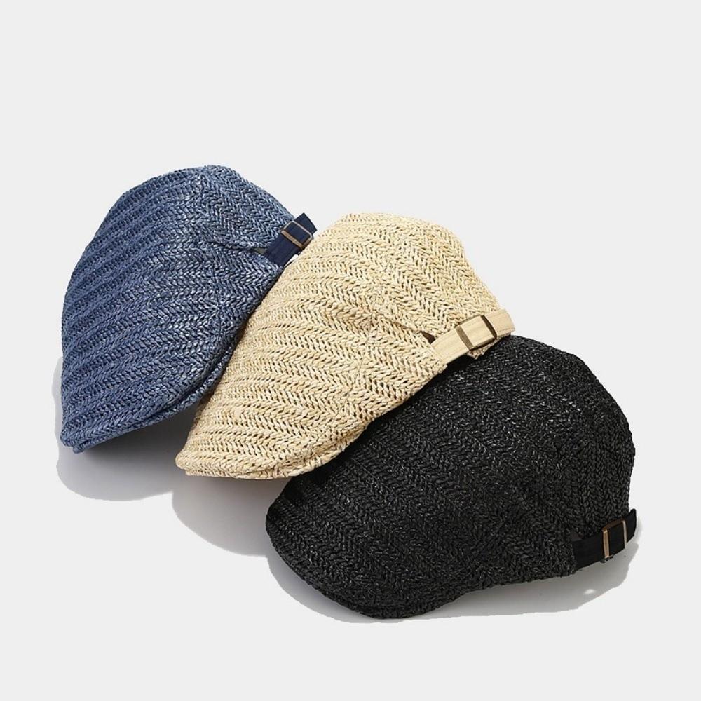 Flat Straw Newsboy Cap Vacation Painter Beret Japanese Style Straw Beret  Travel