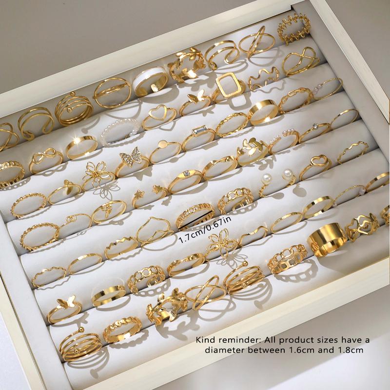 66 Piece Set Minimalist Time Hollow Out Design Geometric Ring Multi Piece Set Girl Daily Party Wearing Fashion Jewelry 2024