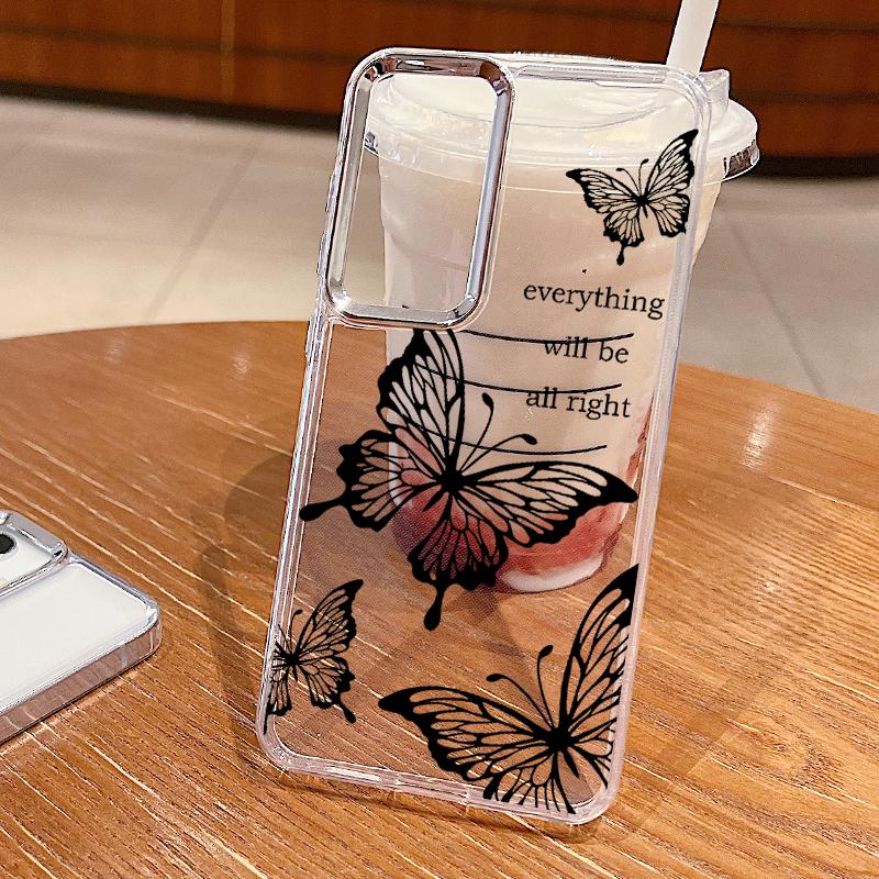 Beautiful Butterfly Pattern Clear Case For Samsung S24 FE S23 S22 Ultra A55 A54 A35 A34 A14 Lens Protection Shockproof Soft Transparent Phone Cover