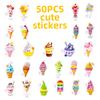 50PCS Cartoon Ice Cream PVC Sticker Aesthetic Colored DIY Sticky Decoration Scrapbooking Hand Accounting Supplies for Kids
