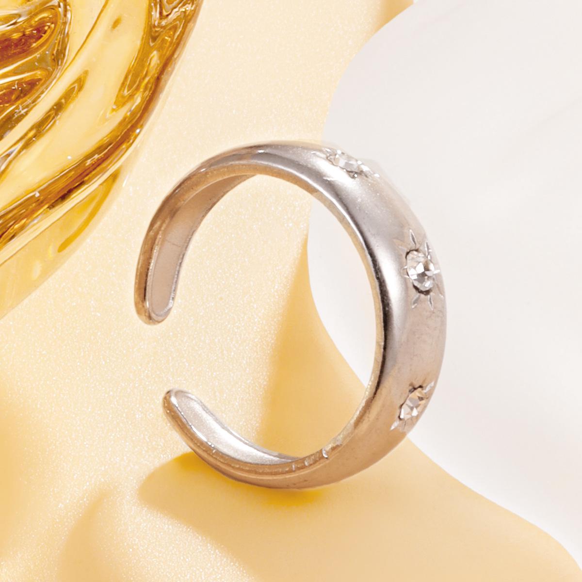 Elegant Glossy Diamond Inlaid Stainless Steel Ring, Versatile Open Band in European & American INS Style