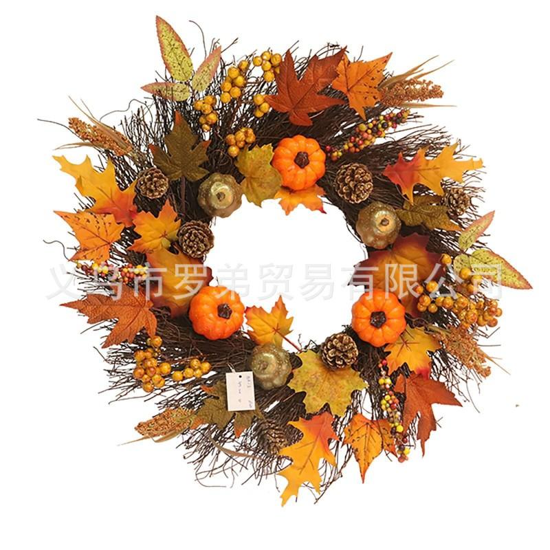 Harvest Wreath With Pumpkins Berries Vine Circle Halloween Thanksgiving Door Decor