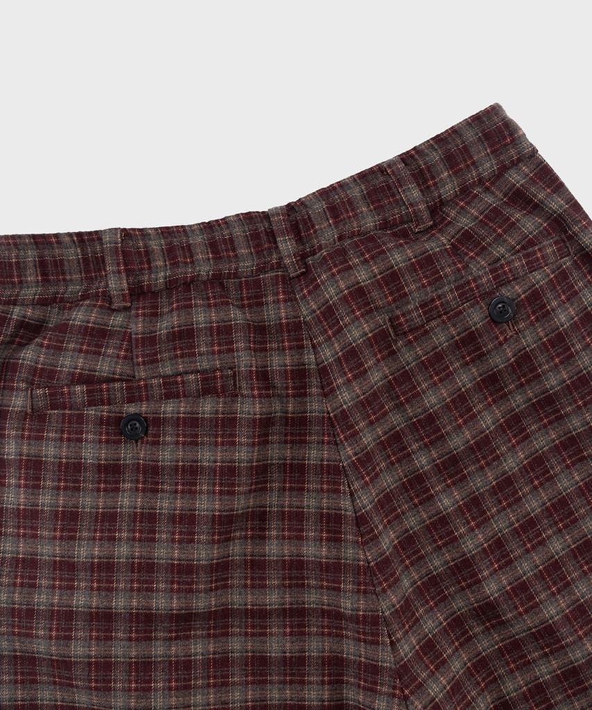 PREF Burgundy Tratan Check Elastic Waist Trouser