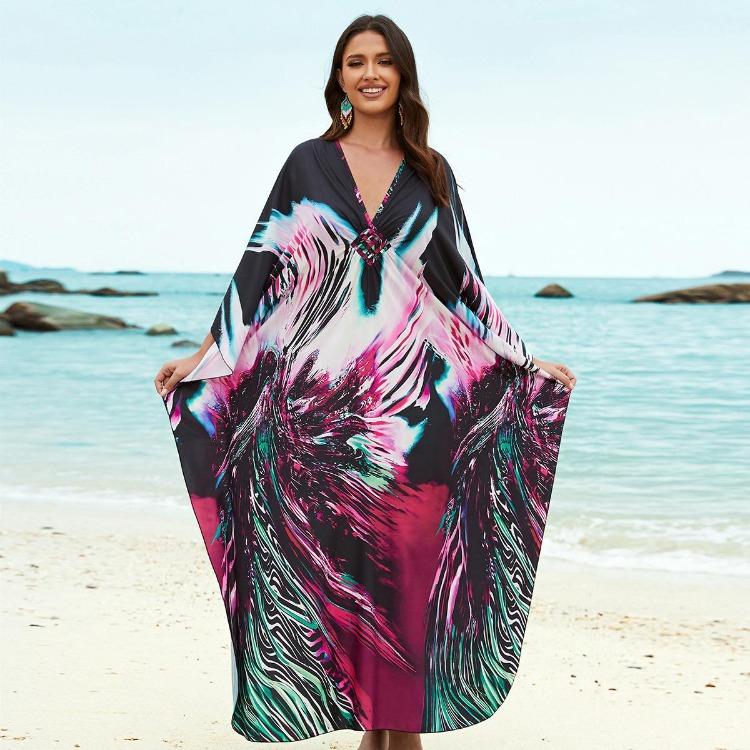 Beach Vacation Women Summer Kaftans Maxi Dresses Printed Cover Ups Swimwear Big Sales Factory Supply Bathing Suits
