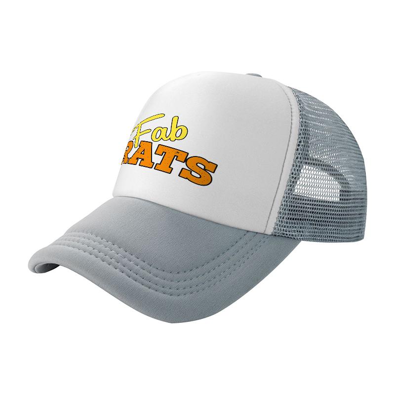 Fab Cats Logo Mesh Trucker Hat Breathable Baseball Cap White Black Design Sporty Style Outdoor Wear Adjustable Fit