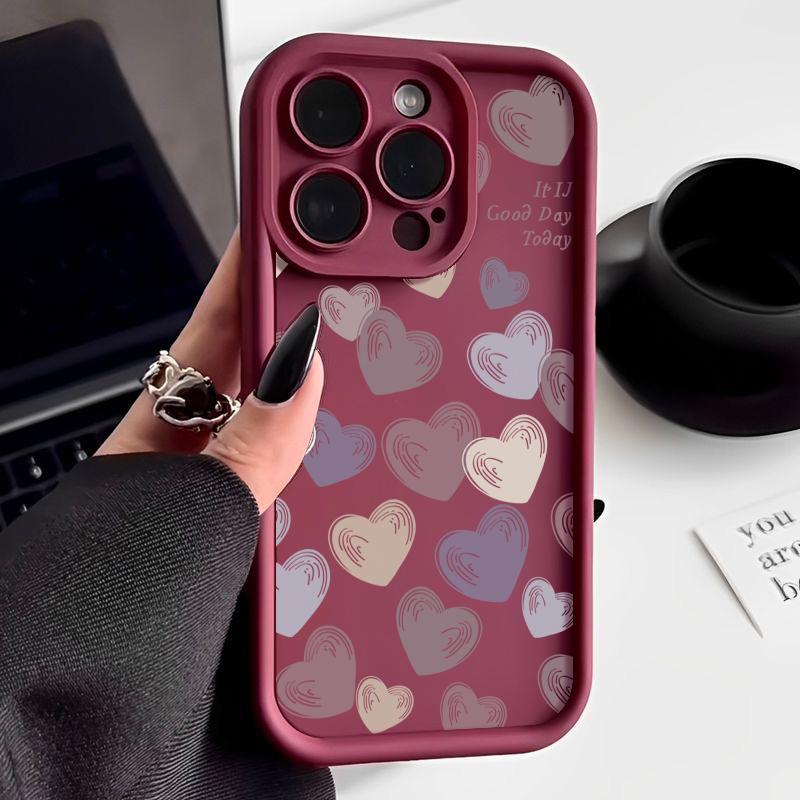 Cartoon Love Heart Print Soft TPU Case For iPhone 16 15 Pro Max Plus 14 13 12 11 Pro Max Shockproof Phone Cover Case Funda