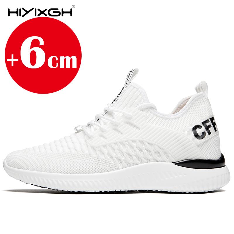 Men's white sports oxford shoes, elevator insole, height increase 6cm, lace-up sneakers, mesh, height increase shoes, size 37-43