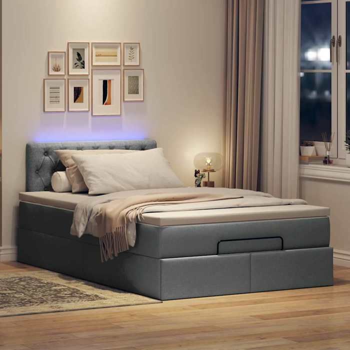 VidaXL Lit ottoman avec matelas gris foncé 120x200 cm tissu, lit, lit capitonné, lit ottoman double, lit avec rangement 3312382